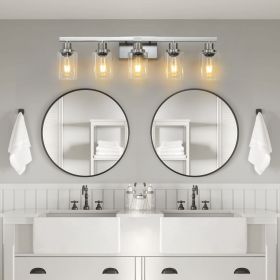 31" Modern 5-Light Bathroom Vanity Light Fixture - Brushed Nickel Finish with Clear Glass Shades, Perfect for Bathroom, Vanity