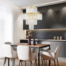(Same as W1340126461/L5023) 20" Luxury 4-Tier Crystal Chandelier, 12-Light Gold Frame Pendant Light, Elegant Ceiling Lighting for Living Room