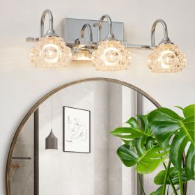 17" Nickel Finish Vintage Crystal Vanity Light - Elegant 3-Light Bathroom Mirror Fixture with Clear Glass Shades (No Bulbs)