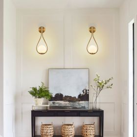 19" Set of 2 Modern Golden Wall Sconces with Opal Glass Globe, Mid-Century Design, Luxury Wall Lights for Bedroom, Living Room, Hallway (No Bulb)