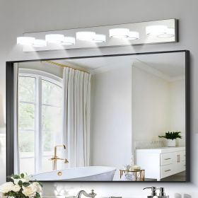 37" Modern 5-Light LED Vanity Light Fixture - Chrome Finish with Acrylic Light Shades - Energy-Efficient Bathroom Wall Sconce - Dimmable for Mirr