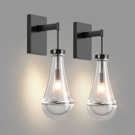 Wall Sconces Set of Two, Black Dimmable Raindrop Wall Lighting, Modern Bathroom Sconces Wall Lamps Vanity Lighting for Living Room