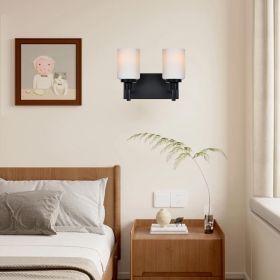 Black Bathroom Light Fixtures, Vanity Lights for Mirror with Milky White Glass Shade (Color: Black, Numbers of Light: 2-Light)