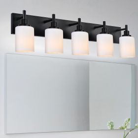 Black Bathroom Light Fixtures, Vanity Lights for Mirror with Milky White Glass Shade (Color: Black, Numbers of Light: 5-Light)