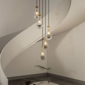 5 Light Cluster Pendant Light, Brass High Ceiling Chandeliers Adjustable, Living Room Pendant Light, Foyer Chandeliers, Stairwell Pendant Lights (Color: Gold, Material: Iron)