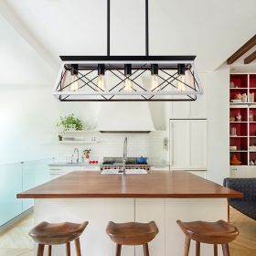 (Same as W134065438/L1001) 32" Black White Industrial 5-Light Pendant Chandelier, Modern Metal Cage Design, Adjustable Hanging Light for Dining R (Color: as Pic)