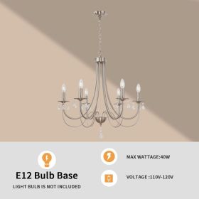 Black/Brushed Nickel Crystal Chandeliers, 6 Lights Farmhouse Crystals Chandelier for Dining Room (Color: Brushed Nickel, Numbers of Light: 6-Light)