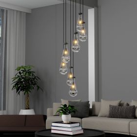 7 Light Dining Room Pendant Light, Large Chandelier Adjustable Hanging Line, Black Living Room Pendant Light, Foyer Chandelier (Color: Black, Material: Iron)