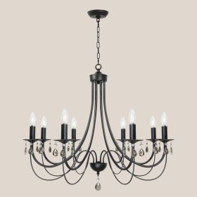 Black/Brushed Nickel Crystal Chandeliers, 8 Lights Farmhouse Crystals Chandelier for Dining Room (Color: Black, Numbers of Light: 8-Light)