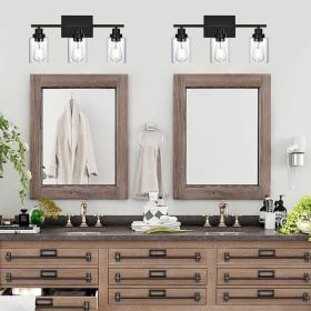 Wall Light Black Bathroom Vanity Lights, E26 Modern Bathroom Light Fixtures with Clear Glass Shade (Number of Light: 3-Light, Color: Black)