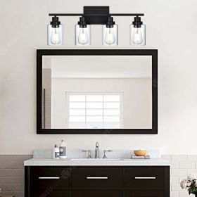 Wall Light Black Bathroom Vanity Lights, E26 Modern Bathroom Light Fixtures with Clear Glass Shade (Number of Light: 4-Light, Color: Black)
