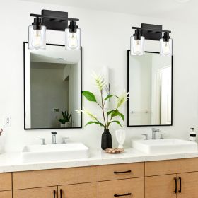 Wall Light Black Bathroom Vanity Lights, E26 Modern Bathroom Light Fixtures with Clear Glass Shade (Number of Light: 2-Light, Color: Black)