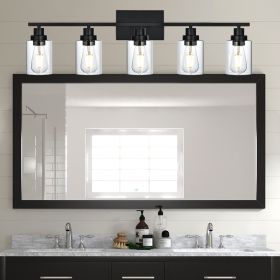 Wall Light Black Bathroom Vanity Lights, E26 Modern Bathroom Light Fixtures with Clear Glass Shade (Number of Light: 5-Light, Color: Black)